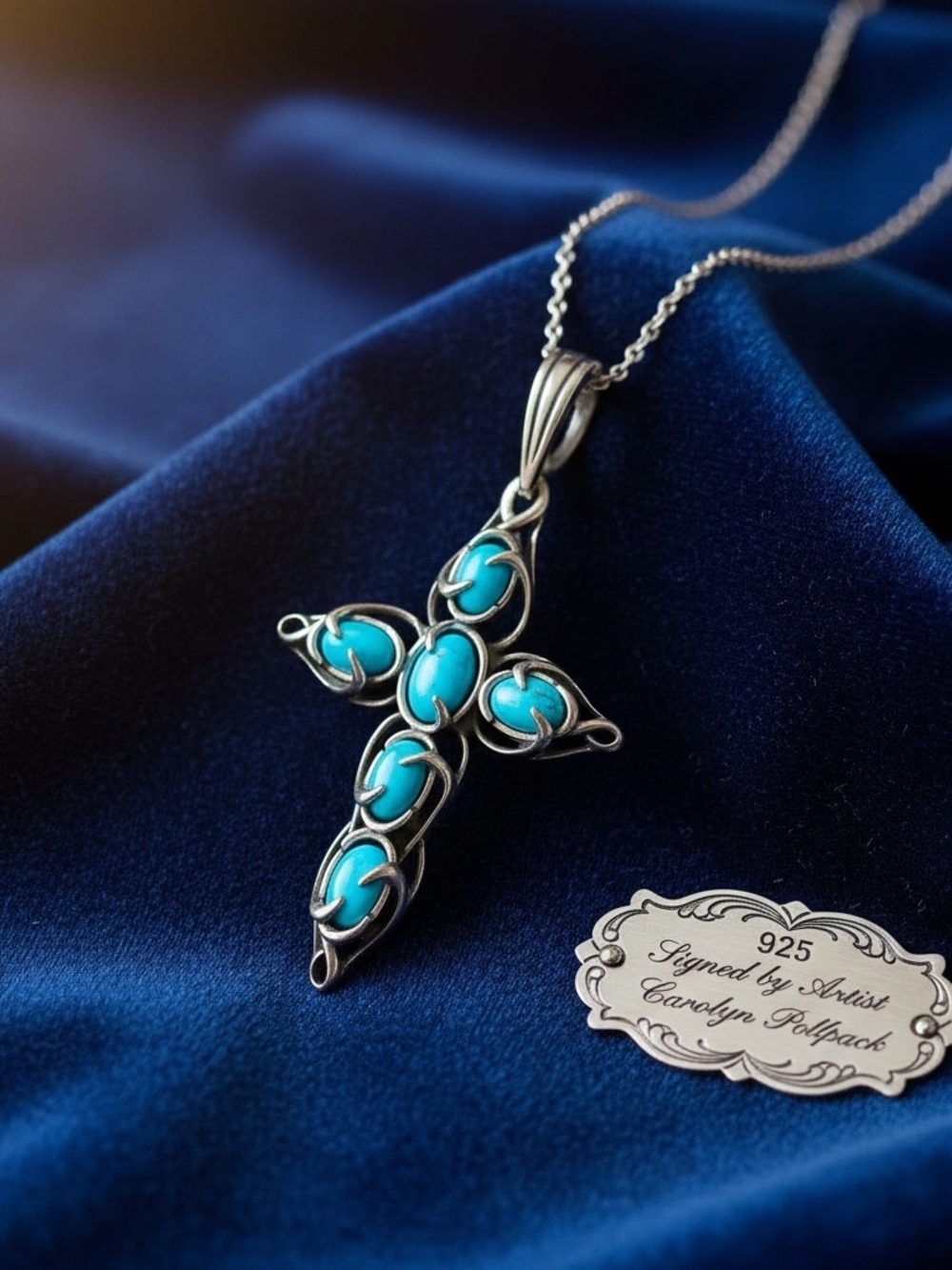 Carolyn Pollack Turquoise Cross Pendant Necklace - Silver 925​